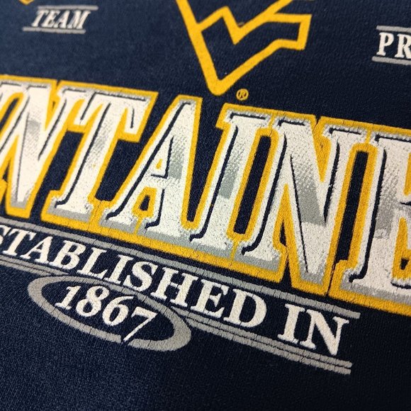 WVU West Virginia University Mountaineers L Sweatshirt Blue Crew Neck Jerzees - Picture 9 of 10